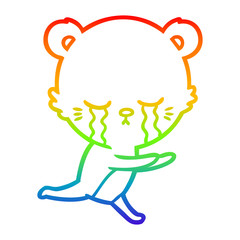 rainbow gradient line drawing crying cartoon bear