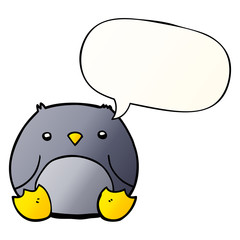 cartoon penguin and speech bubble in smooth gradient style