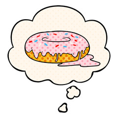 cartoon donut and thought bubble in comic book style