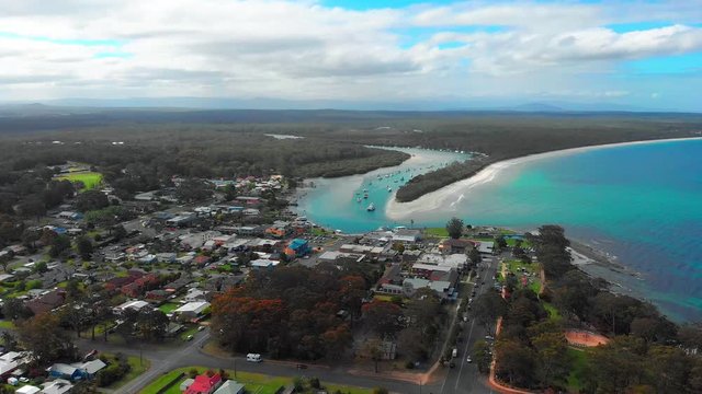Aerial horizon view of tropical Jervis Bay in New South Wales, Australia.