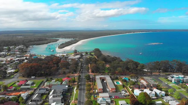 Aerial view of Huskisson town in New South Wales, Australia.