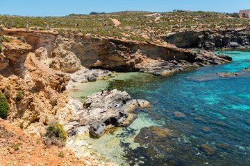 COMINO, MALTA - MAY 24, 2019 Holidays at Blue lagoon on island Comino, Malta