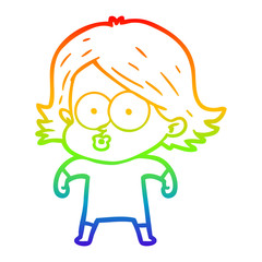 rainbow gradient line drawing cartoon girl pouting