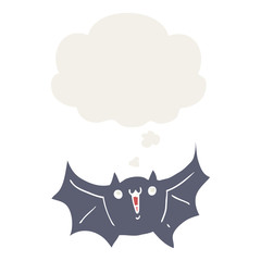 cartoon happy vampire bat and thought bubble in retro style