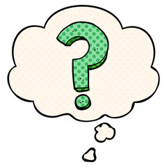 cartoon question mark and thought bubble in comic book style