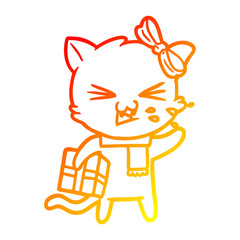 warm gradient line drawing cartoon cat