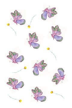 watercolor butterfly violet cute romanric card illustartion