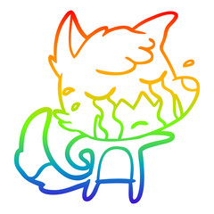rainbow gradient line drawing crying fox cartoon