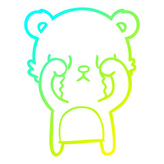 cold gradient line drawing crying cartoon bear