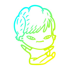 cold gradient line drawing cartoon happy woman