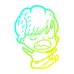 cold gradient line drawing cartoon woman talking