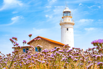 Cyprus. Pathos. Archaeological Park of Paphos. Paphos lighthouse on the Mediterranean coast....