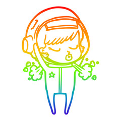 rainbow gradient line drawing cartoon pretty astronaut girl taking off helmet