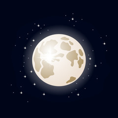 Astronaut in spacesuit with raised hand in salute in the space on moon background