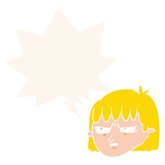 cartoon angry woman and speech bubble in retro style