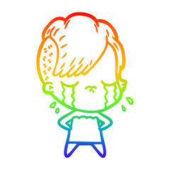 rainbow gradient line drawing cartoon crying girl