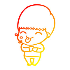 warm gradient line drawing cartoon boy sticking out tongue