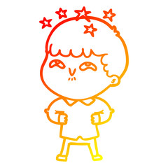 warm gradient line drawing cartoon amazed boy