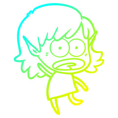cold gradient line drawing cartoon shocked elf girl