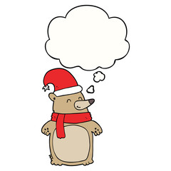 cartoon christmas bear and thought bubble