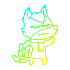 cold gradient line drawing cartoon annoyed wolf