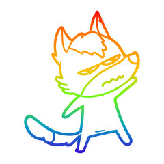 Obraz premium rainbow gradient line drawing cartoon annoyed wolf