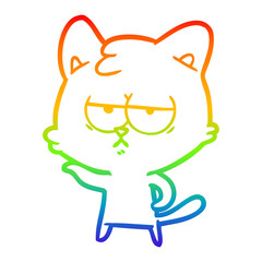 rainbow gradient line drawing bored cartoon cat