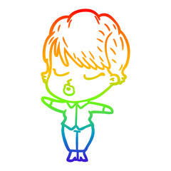 rainbow gradient line drawing cartoon woman with eyes shut