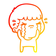 warm gradient line drawing cartoon man crying