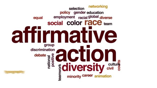 Affirmative action animated word cloud. Kinetic typography.