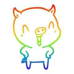 rainbow gradient line drawing happy cartoon pig