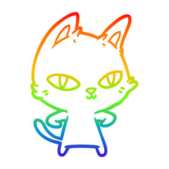 rainbow gradient line drawing cartoon cat staring