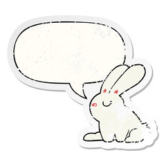 cartoon rabbit and speech bubble distressed sticker