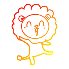 warm gradient line drawing laughing lion cartoon