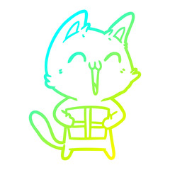 Obraz premium cold gradient line drawing happy cartoon cat