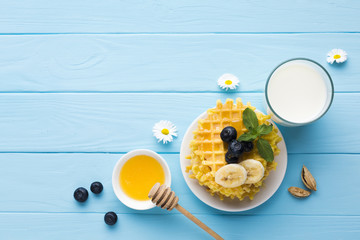 Flat lay breakfast composition with copyspace