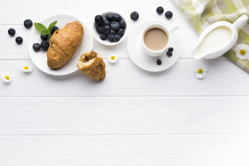 Flat lay breakfast table with copyspace