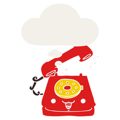 cute cartoon telephone and thought bubble in retro style