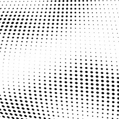 Abstract halftone texture monochrome vector chaotic wave dots on white background.