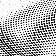 Abstract halftone texture monochrome vector chaotic wave dots on white background.