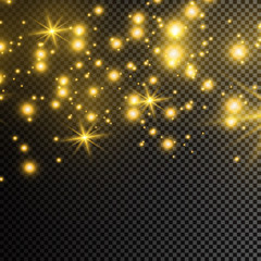 Fototapeta na wymiar The dust is yellow. yellow sparks and golden stars shine with special light. Vector sparkles on a transparent background. Christmas light effect. Sparkling magical dust particles.