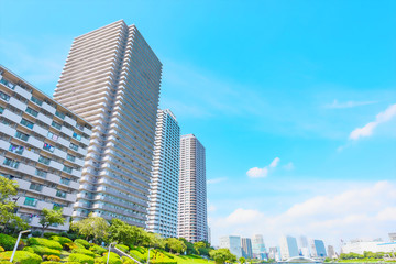 東京の高層マンション High-rise apartment in Tokyo. Illustration of Anime style.