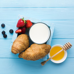Flat lay composition of a tasty breakfast table