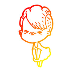 warm gradient line drawing cartoon annoyed hipster girl