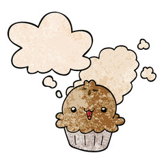 cute cartoon pie and thought bubble in grunge texture pattern style