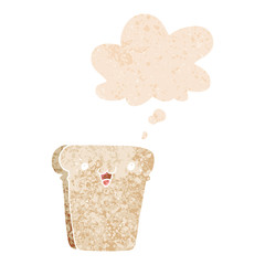 cartoon slice of bread and thought bubble in retro textured style