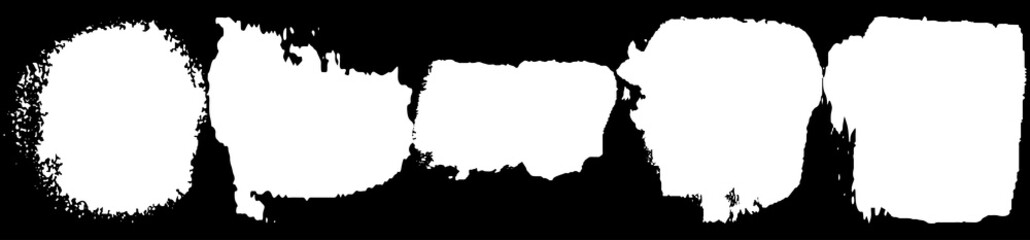 Vector brush grunge. Abstract spots, lines. Chaotic shapes patterns. Ink blots old.