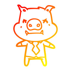 warm gradient line drawing angry cartoon pig boss