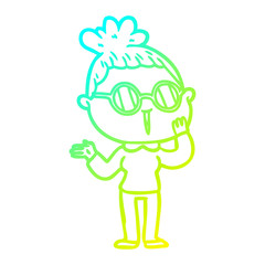 cold gradient line drawing cartoon surprised woman wearing spectacles