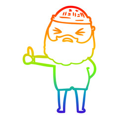 rainbow gradient line drawing cartoon man with beard